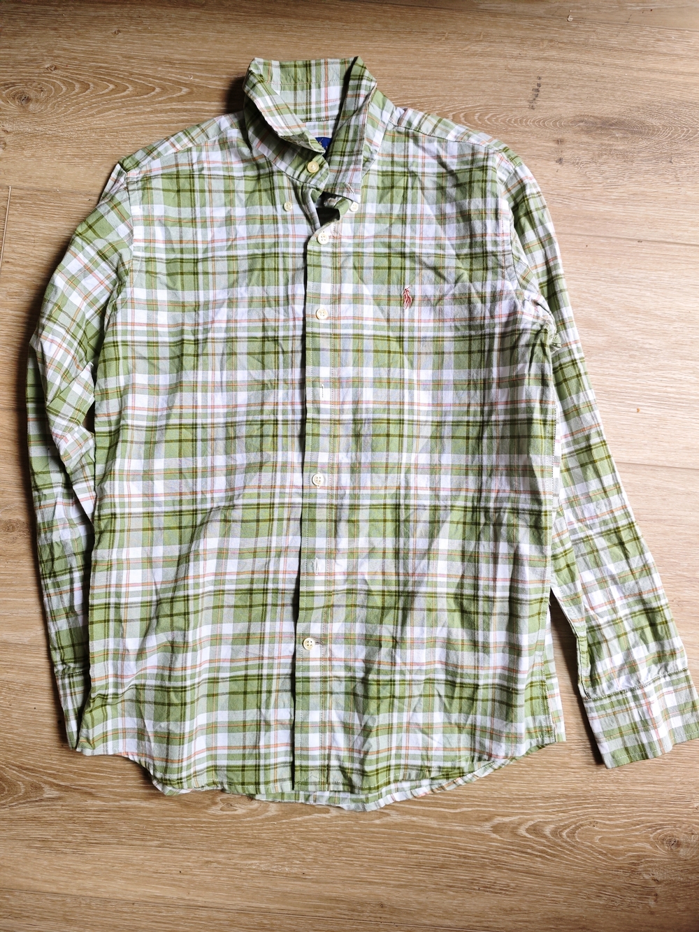 Ralph Lauren Green & White Plaid Casual Button-Down Shirt